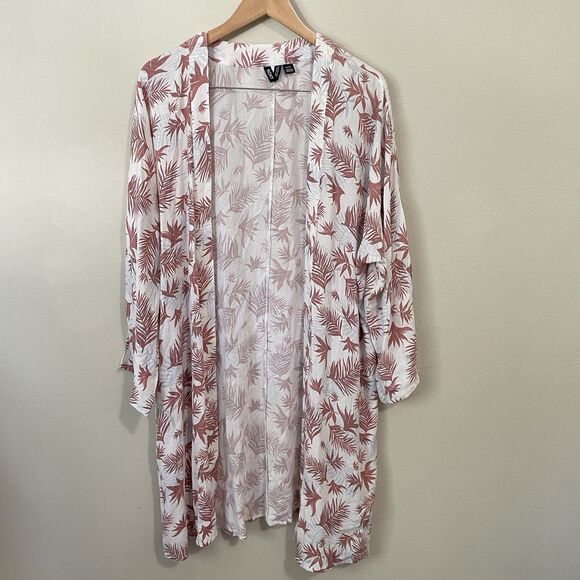 Roxy Women's Swim Cover Up Kimono Robe Women’s M/L Viscose Pink White Floral - Picture 1 of 10